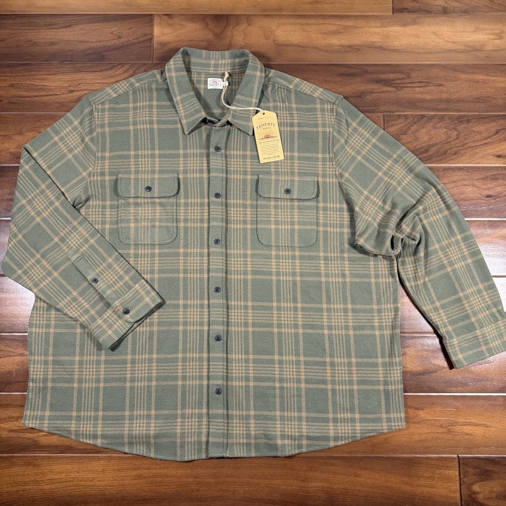 Faherty Men's Size 4XL Woodland Olive Plaid Legend Sweater Shirt Button Up